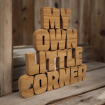 Wood plaque cut from a single piece of wood that reads "My Own Little Corner".